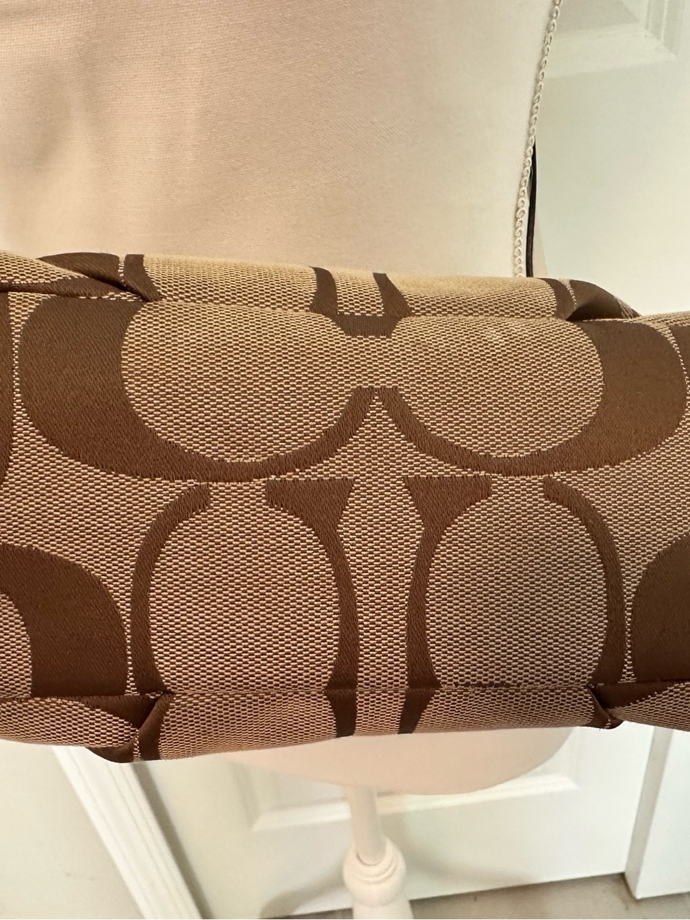 Coach Signature Jacquard Crossbody Bag Tan Brown Canvas & Leather | Pink Lining - Picture 3 of 6